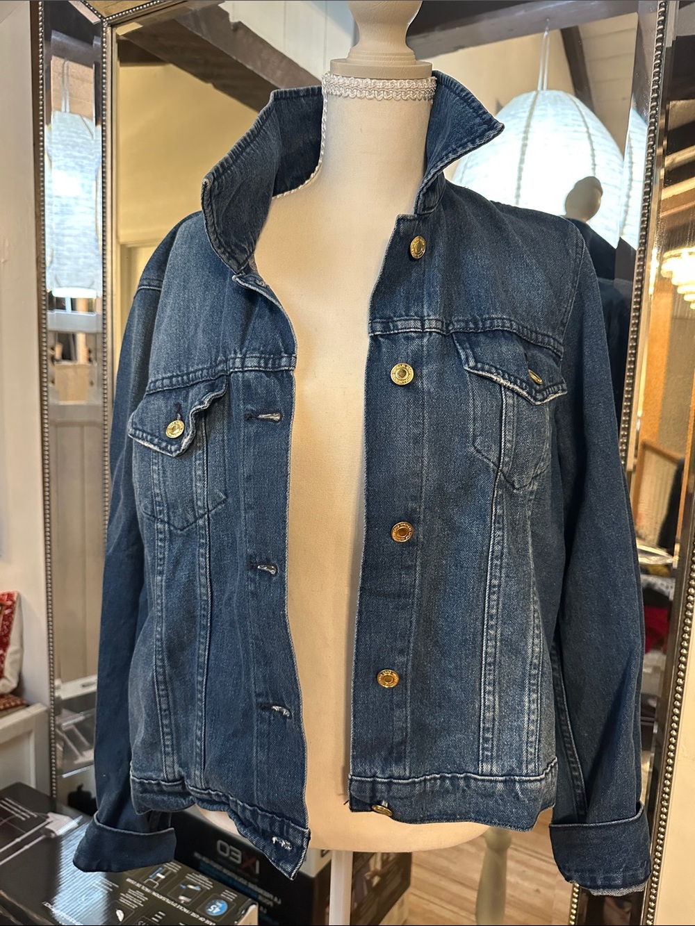 Michael Kors Dark Blue Denim Jacket with Gold Buttons